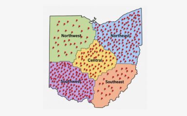 Un mapa de los distintos gestos de bondad que han realizado los alumnos de la OHVA en todo el estado de Ohio.